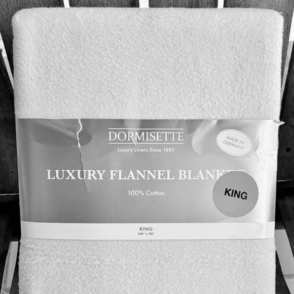 Dormisette Luxury 100% Cotton Flannel KING Size Blanket - Made in Germany WHITE